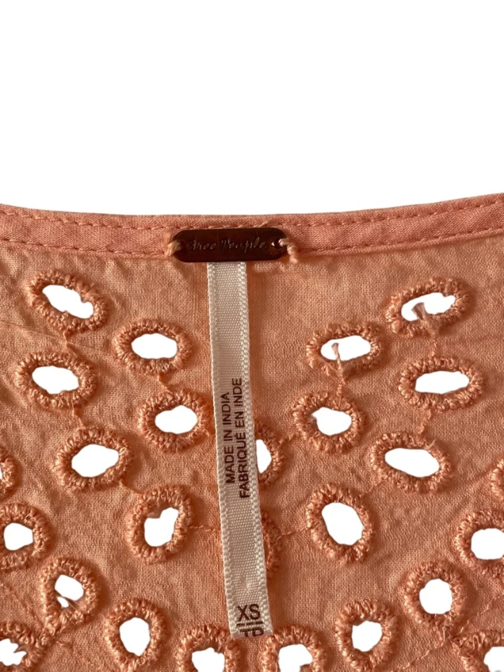 Free People Sea of Love Peach Eyelet Bell Sleeve Top